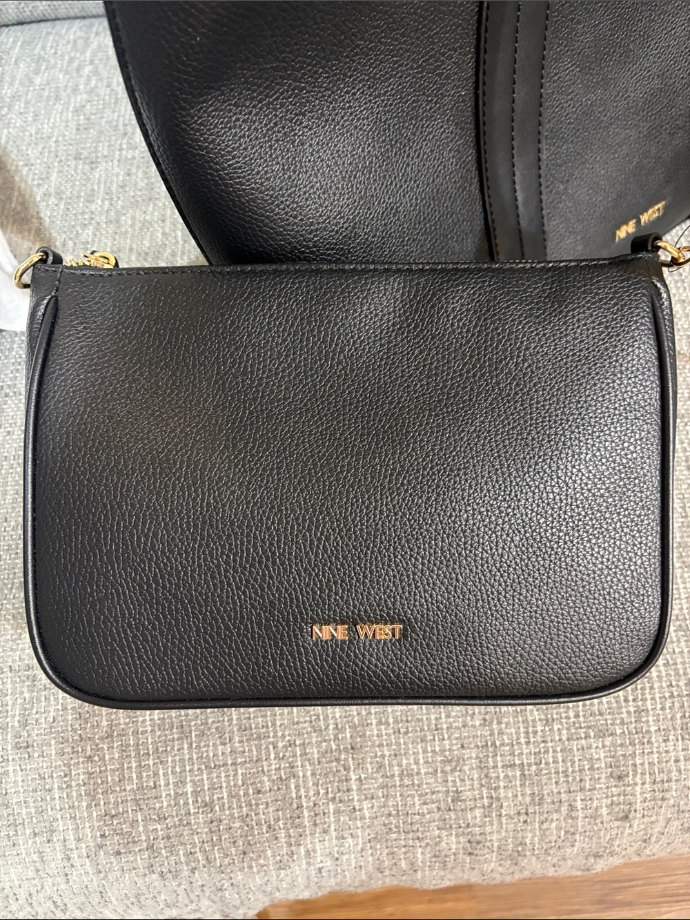 Nine West Black Pebbled Tote with Gold Accent - Picture 2 of 14